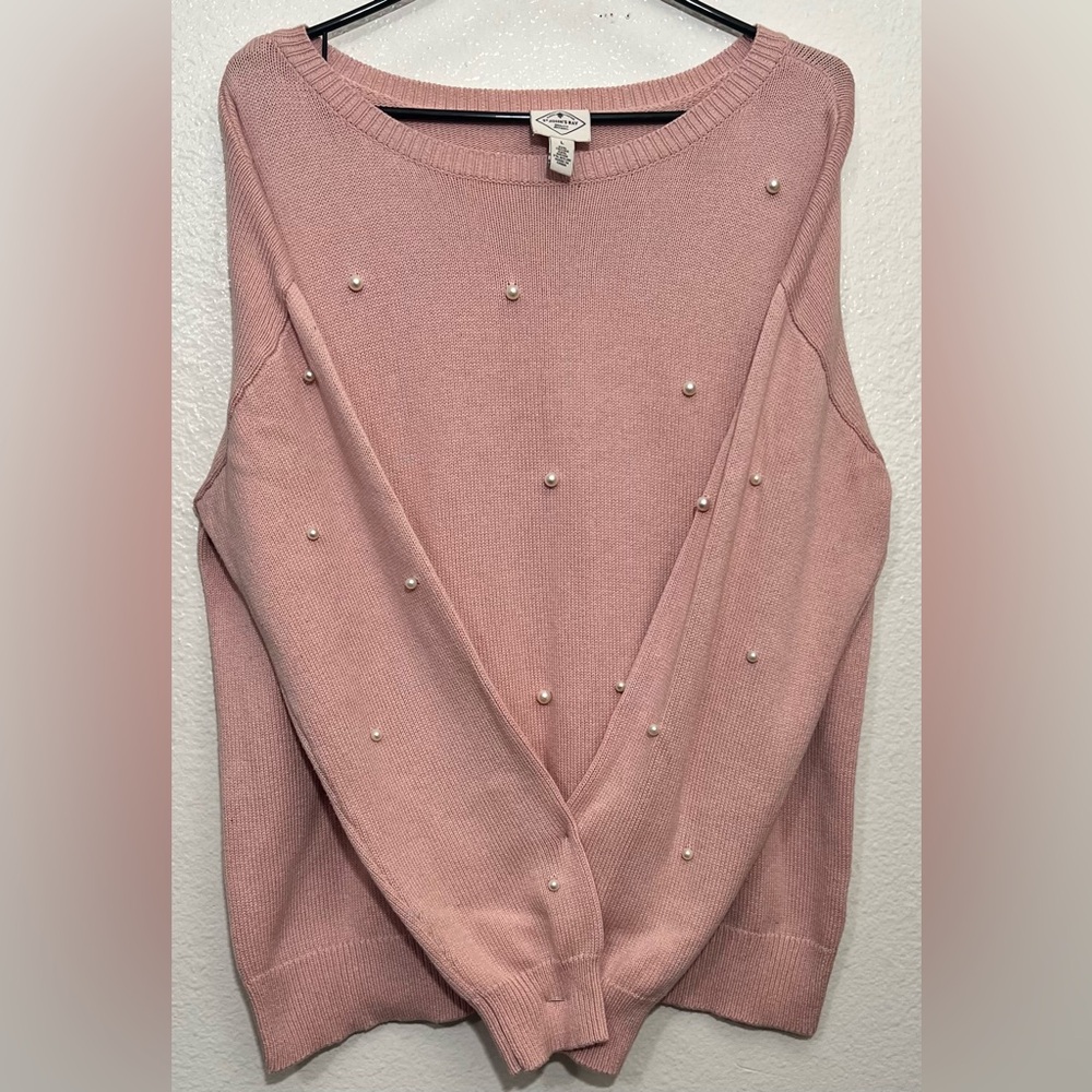 EUC St. John’s Bay Pullover Pearl Sweater Long Sleeve size L Pink